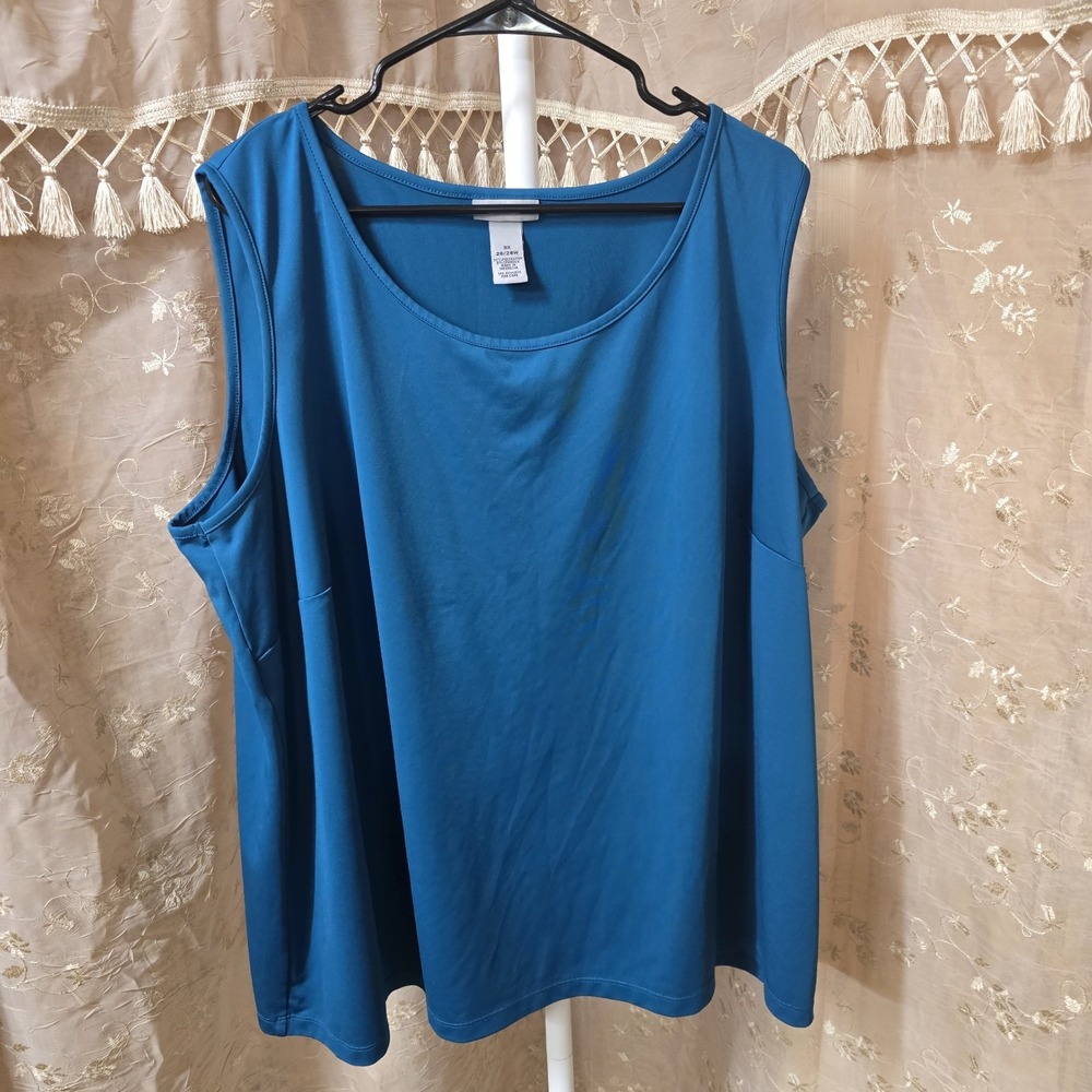 Catherines Womens 3X 26/28W Teal Blue Scoop Neck Sleeveless Tank Top Stretch